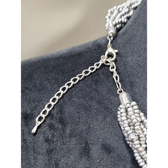Women's Gray Round Multi Layer Bead Chunky Stylish Fashion Necklace - Picture 4 of 6